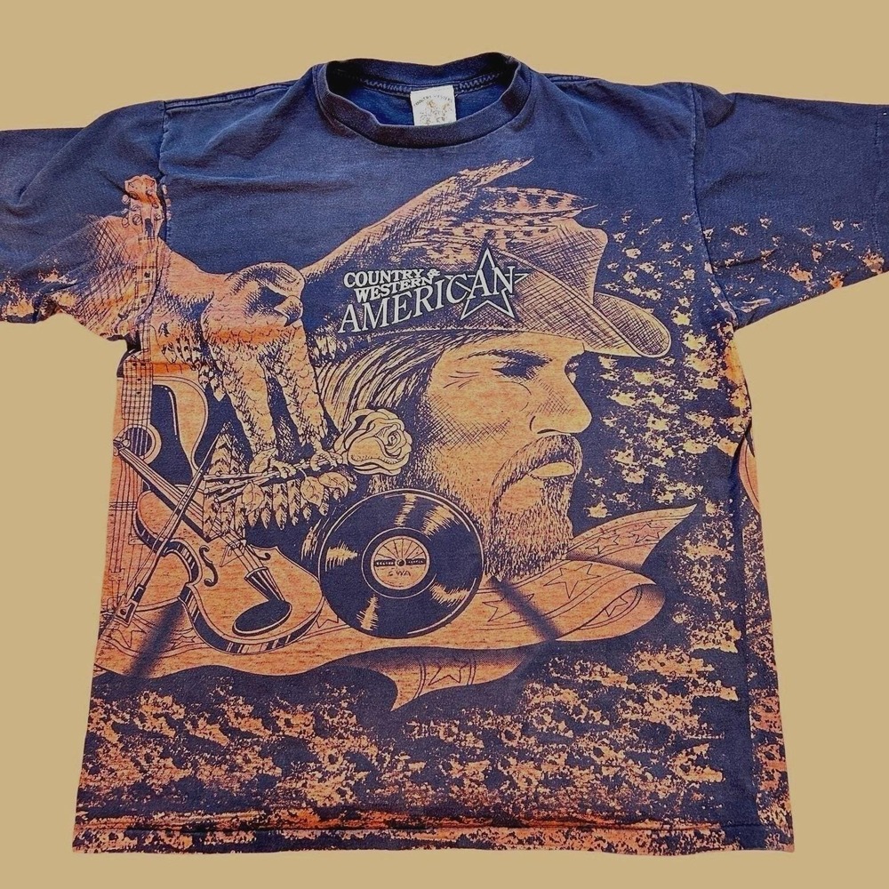 Vintage Country Western American Graphic T-Shirt XL Navy Orange Made in USA